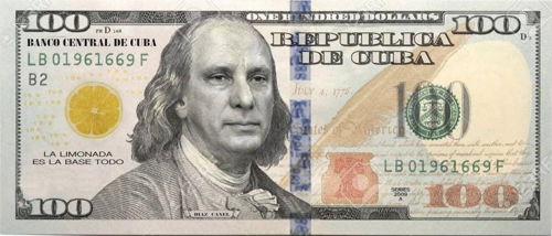 Billetes de dólar con cara de cubanos