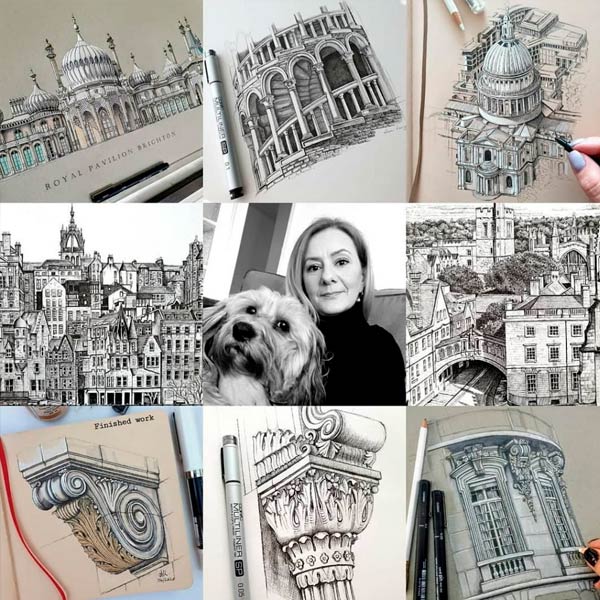 bocetos dibuja edificios súper detallados