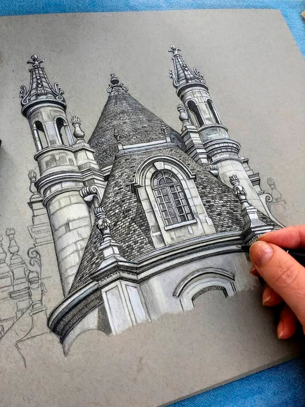 bocetos dibuja edificios súper detallados