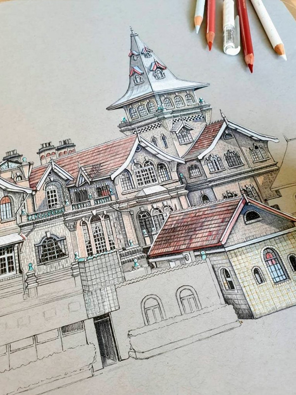 bocetos dibuja edificios súper detallados