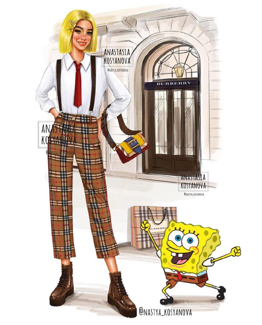 Bob Esponja | Fashion Illustrator hace que los personajes de dibujos animados sean elegantes y modernos 