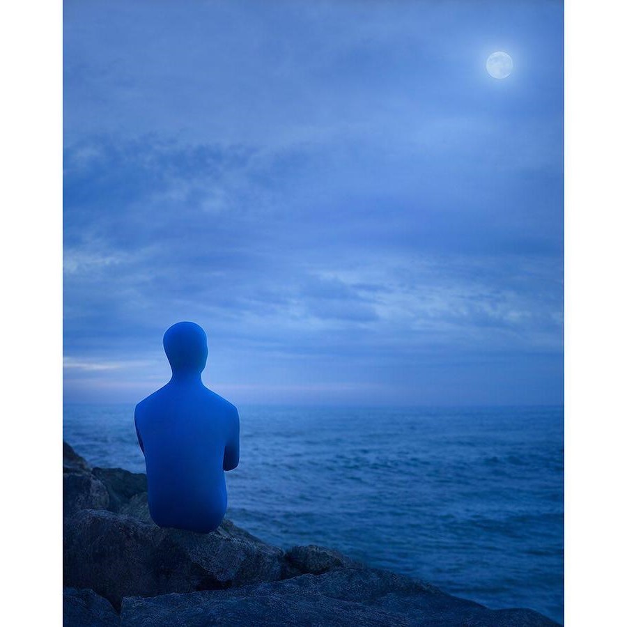 Mezclarse con el medio ambiente Fotografía surrealista que explora el solitario mundo interior del hombre. bayas de cerebro