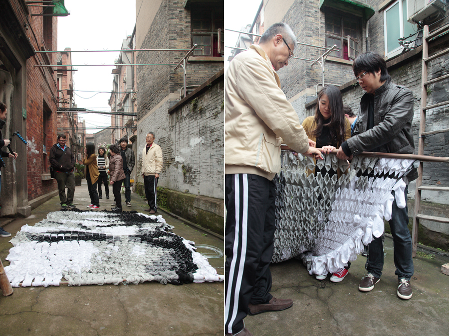 Retrato creativo hecho de calcetines hechos de calcetines