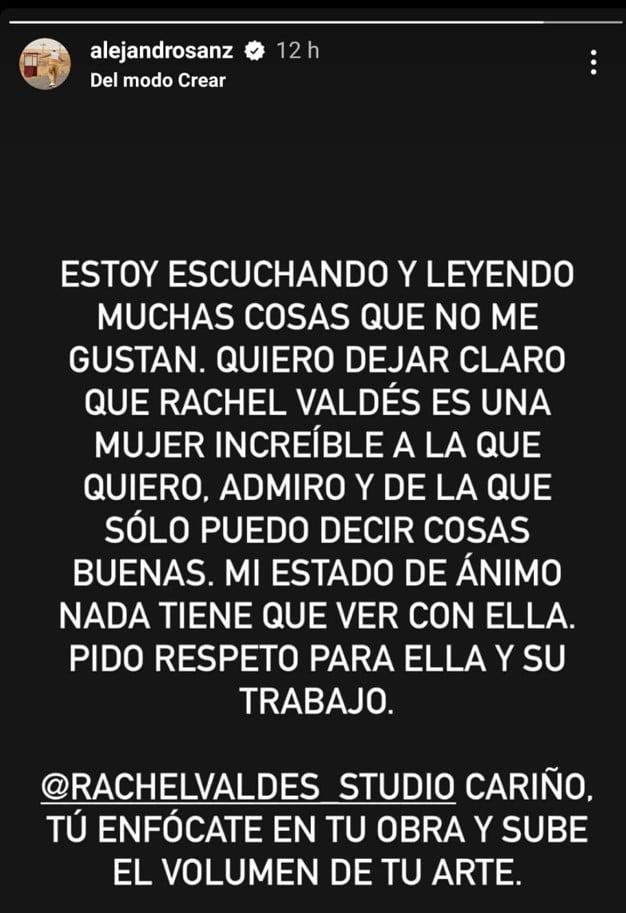 Alejandro Sanz historia en Instagram 1