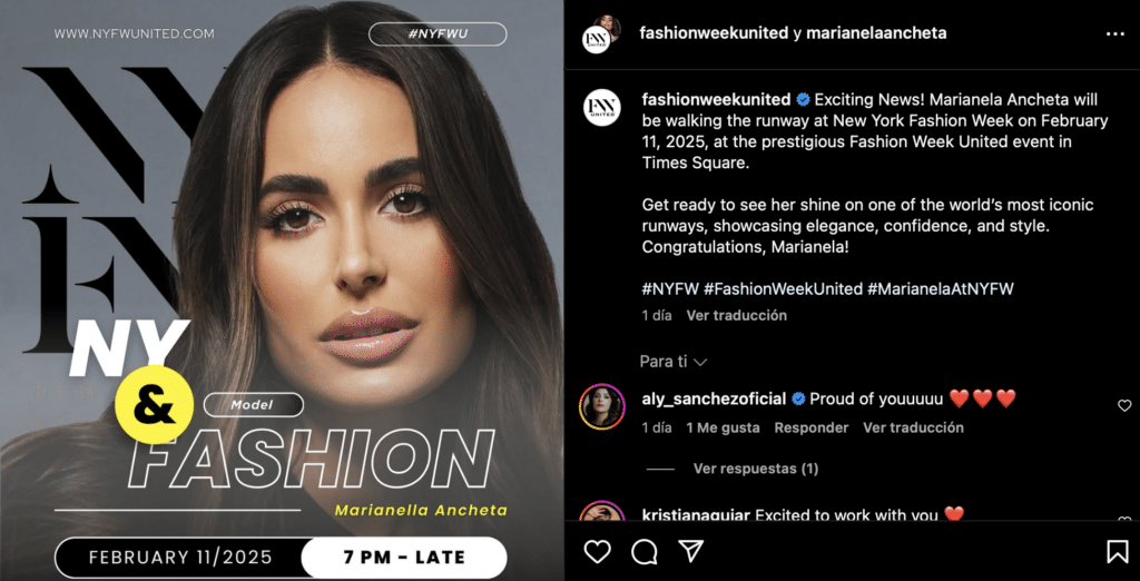 Marianela Ancheta en la Semana de la Moda de Nueva York