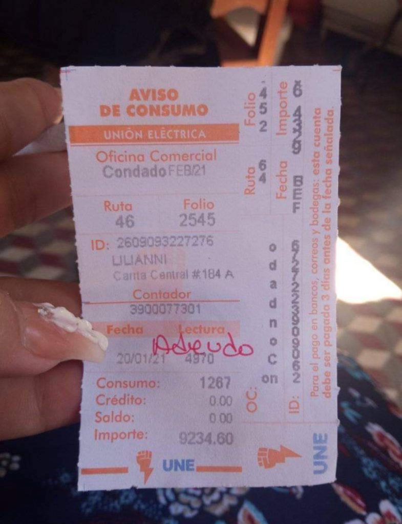 importe de electricidad