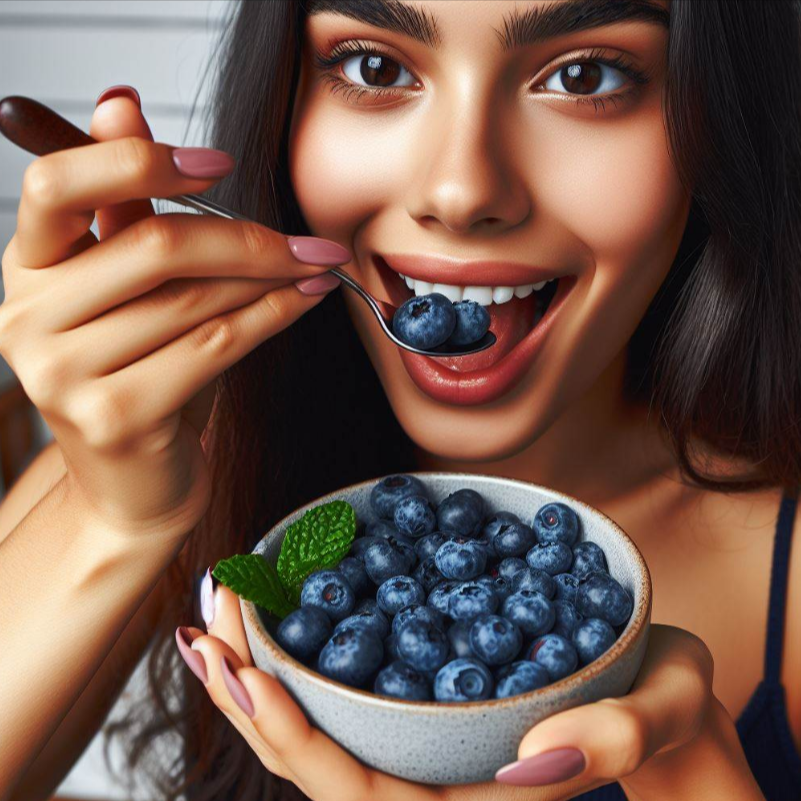 Persona comiendo Arándanos para obtener sus beneficios