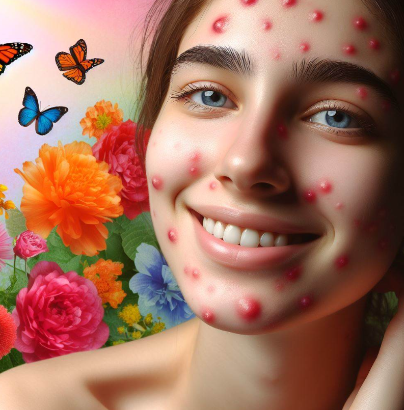 Mujer con acné y manchas en la cara