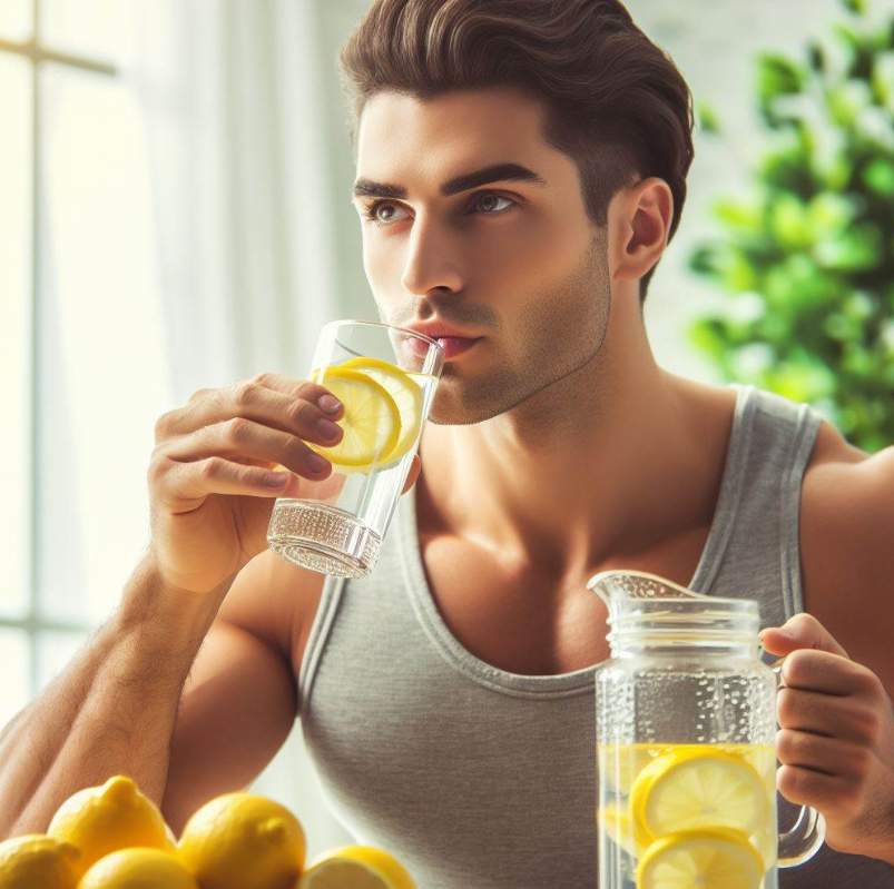 Persona que toma agua con limón para fortalecer el sistema inmunológico