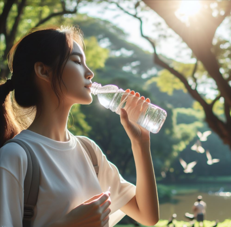 Persona que toma agua para limpiar el hígado
