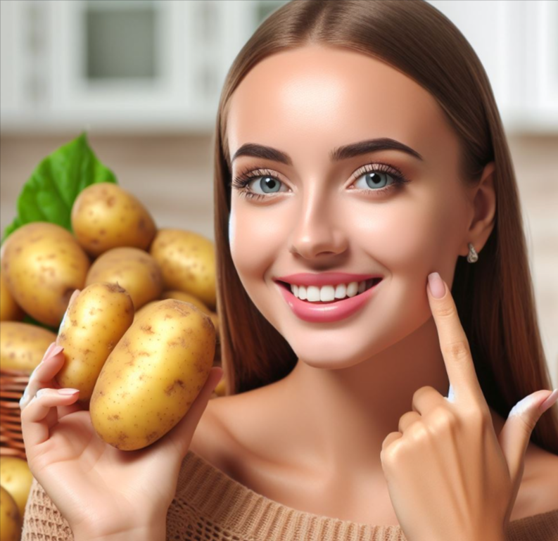 Mujer contenta por los beneficios de la papa para el rostro