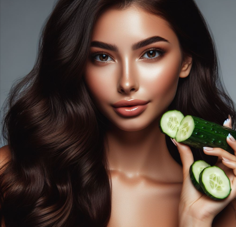 Cabello largo y con brillo por el uso del pepino
