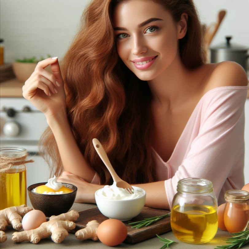 Mujer preparando crema para el cabello de jengibre