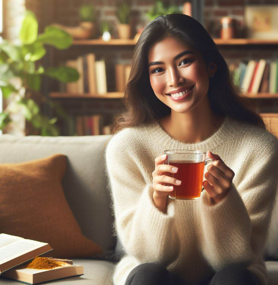 Persona tomando té de curcumina