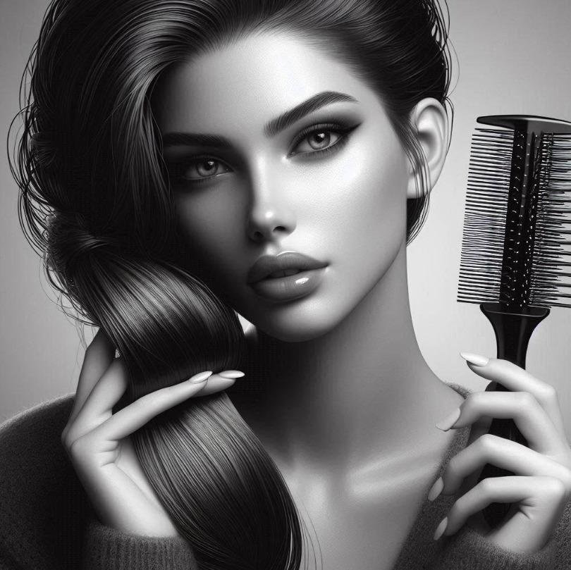 Mujer con peine en la mano lleno de pelos, se le cae el cabello