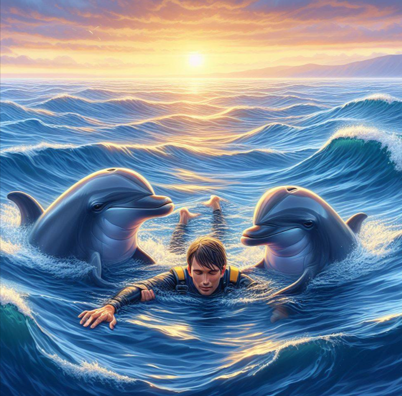 Delfines salvando a nadador