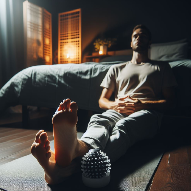 Persona haciendo ejercicios de relajación con los pies