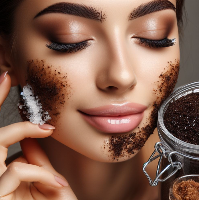Mujer exfolia su rostro con café y azúcar