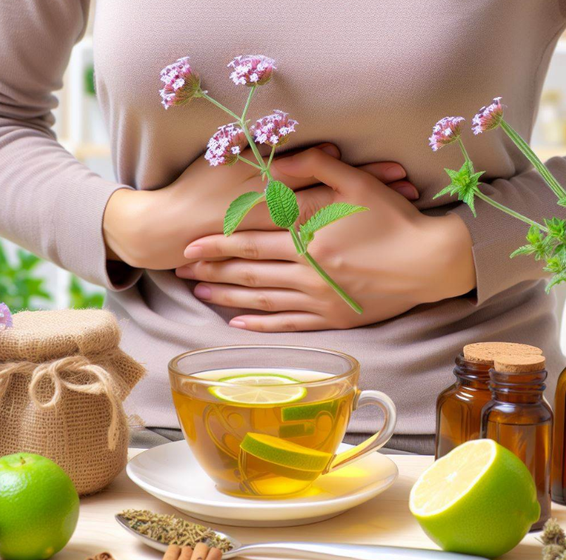 Persona con problemas de gastritis que toma té de cedrón