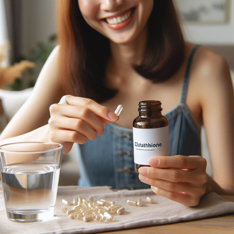 Persona consumiendo suplementos de glutatión
