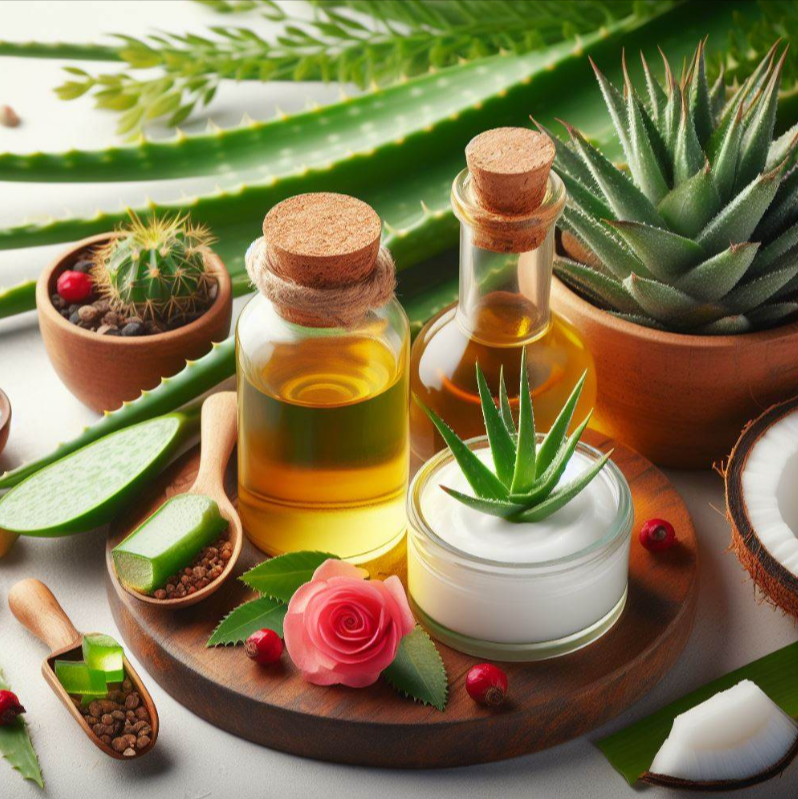 Aloe vera, aceite de coco y aceite de rosa mosqueta