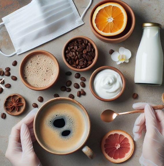 Persona preparando mascarilla facial de café y yogur