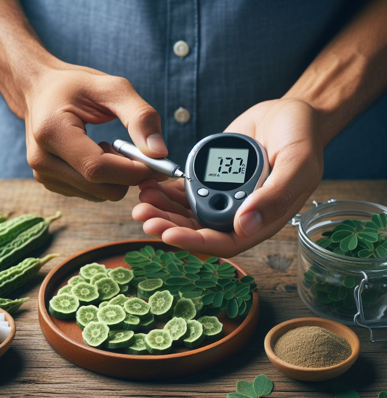 Persona consume moringa para mejorar diabetes