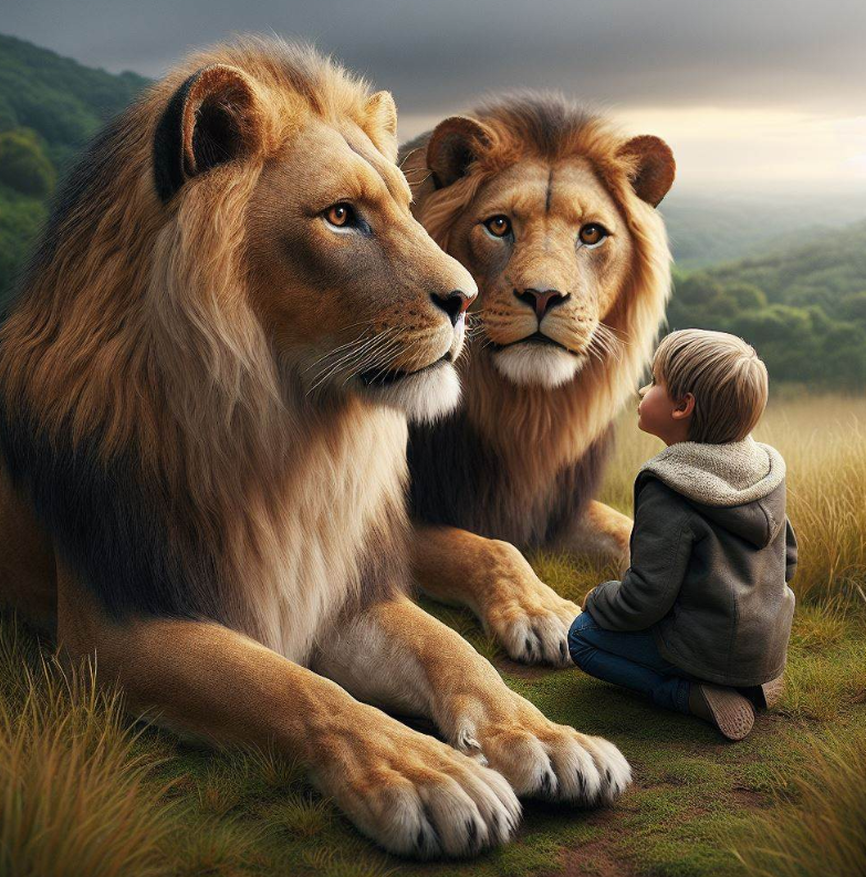 Niño y leones