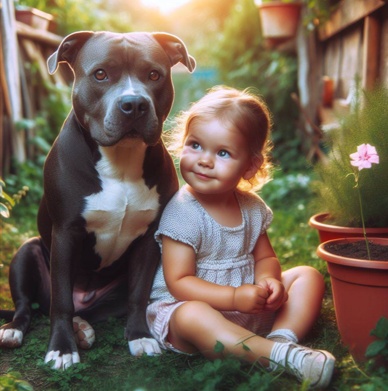Niña y perro Pitbull 