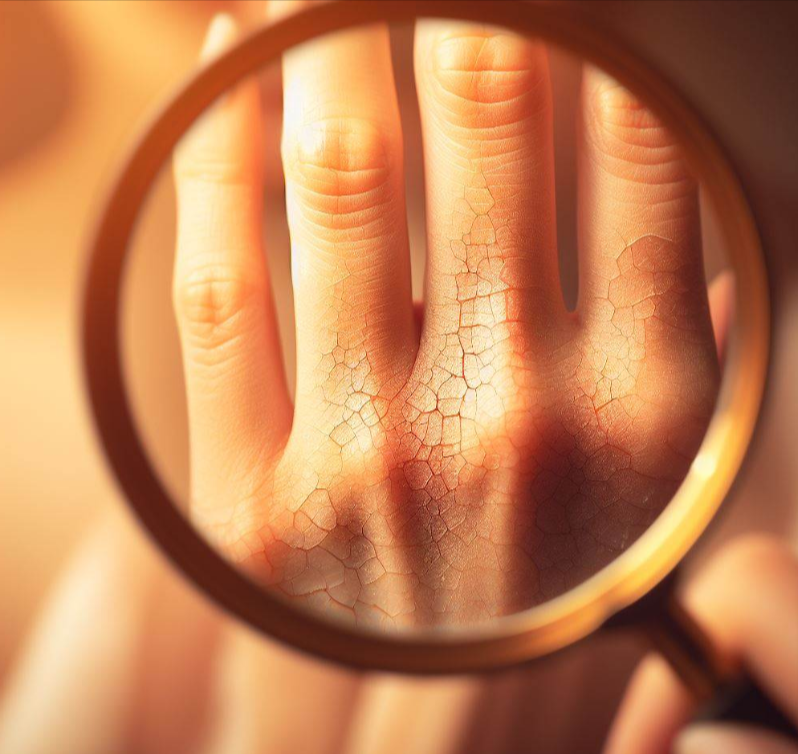 Persona con la piel de las manos resecas