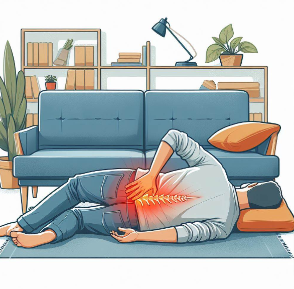 Persona que se acuesta en la posición correcta para evitar el dolor en la ciática
