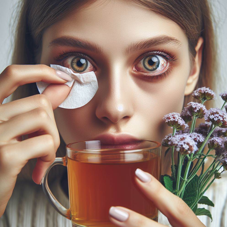 Persona que padece de problemas oculares que toma té de cedrón