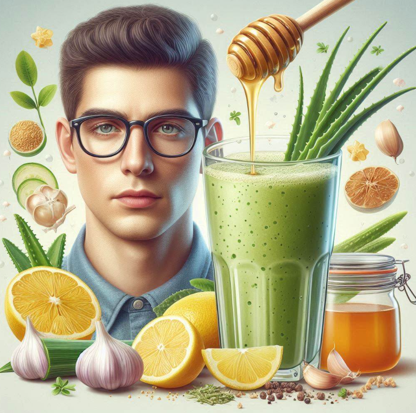 Licuado de aloe vera, miel, ajo, limones y comino