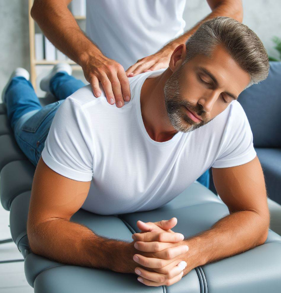 Persona que hace sesiones con un quiropráctico
