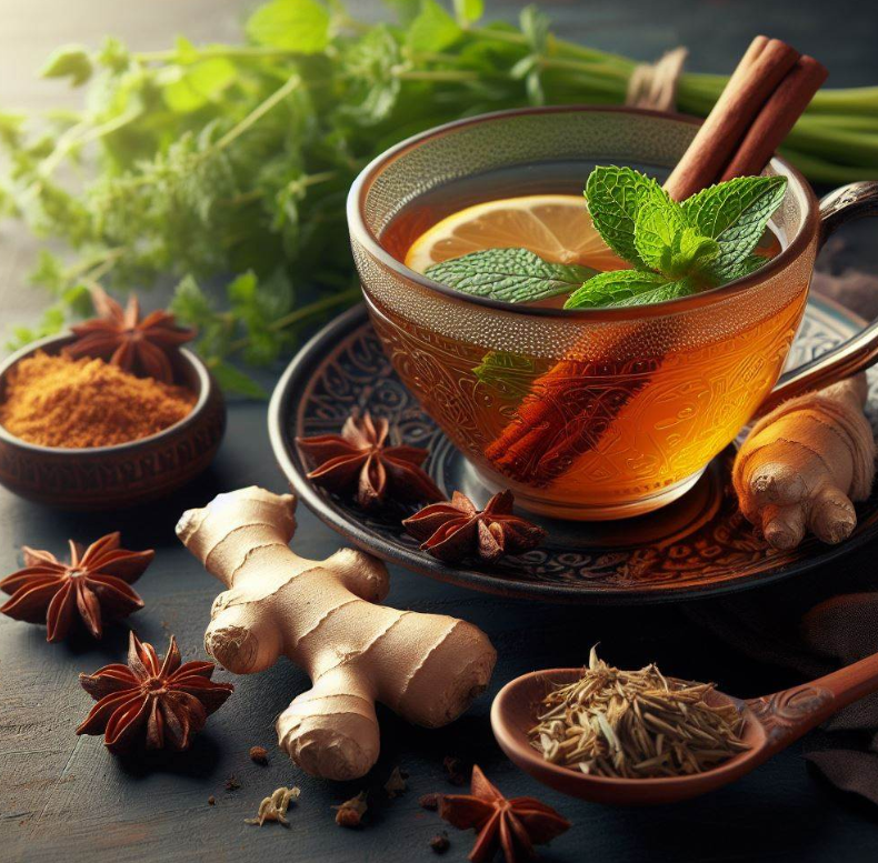 Té de jengibre, menta y comino para desinflamar el estómago